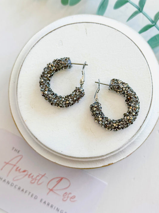 Sparkly hoops - steely silver (multiple sizes)