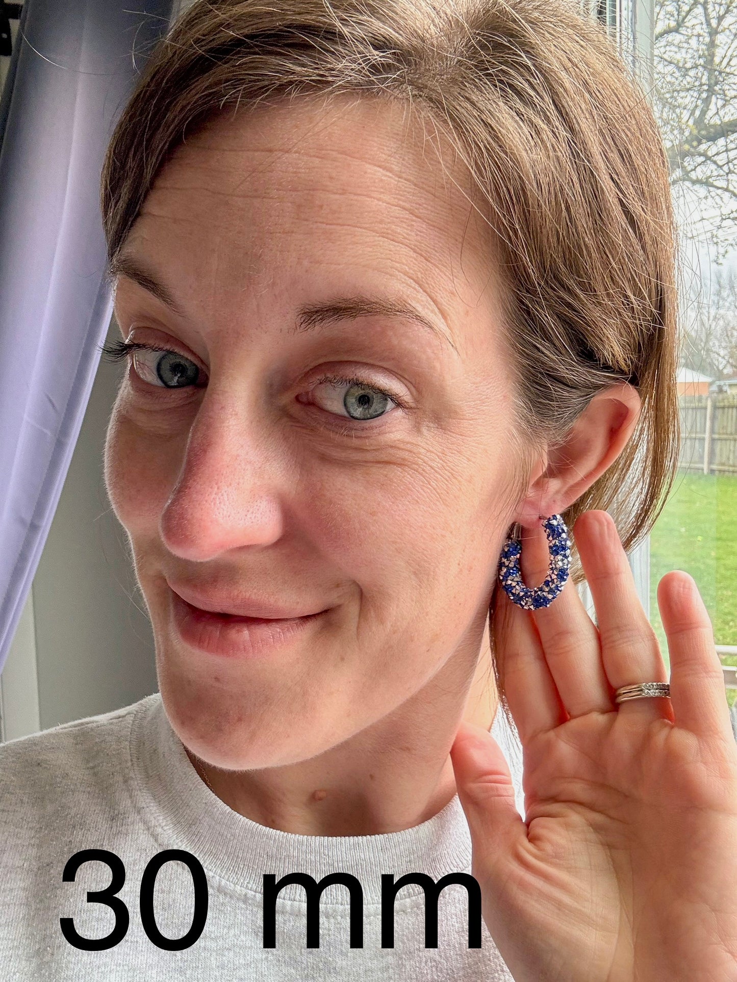 Sparkly hoops - blue/silver (multiple sizes)