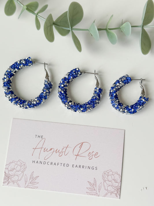 Sparkly hoops - blue/silver (multiple sizes)