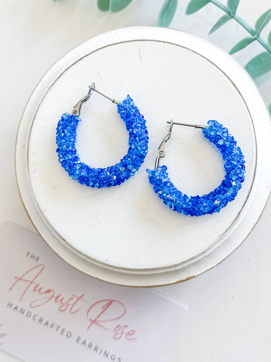 Sparkly hoops - cobalt blue (multiple sizes)